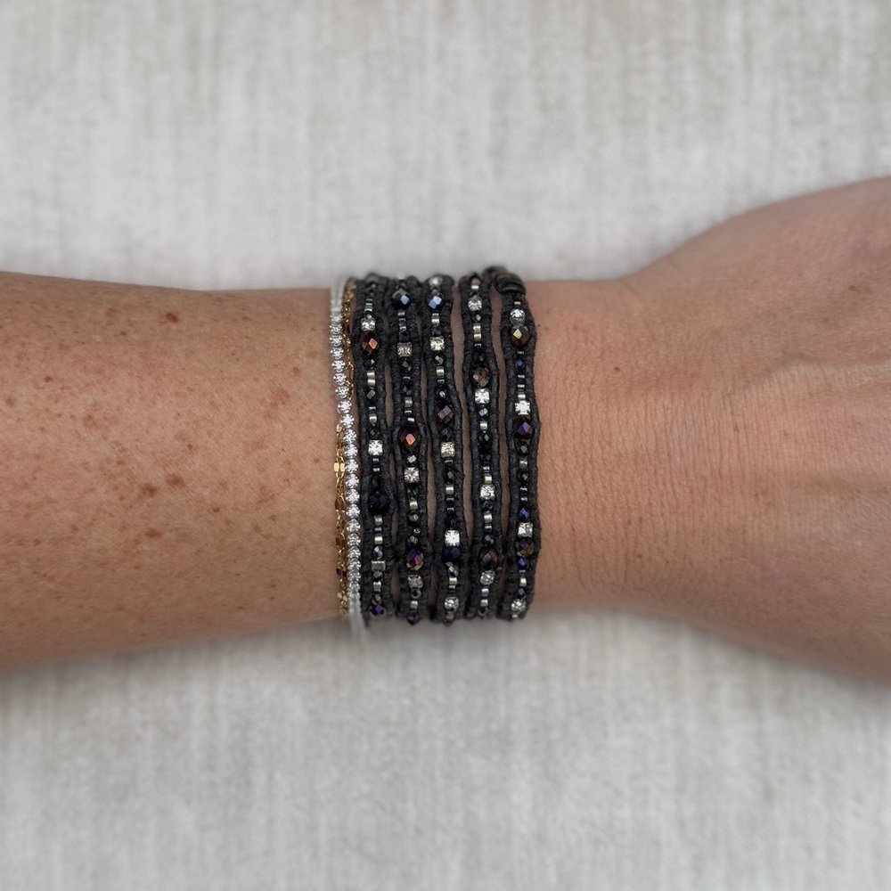 Chan Luu Wrap Bracelet Silver and Beaded Black